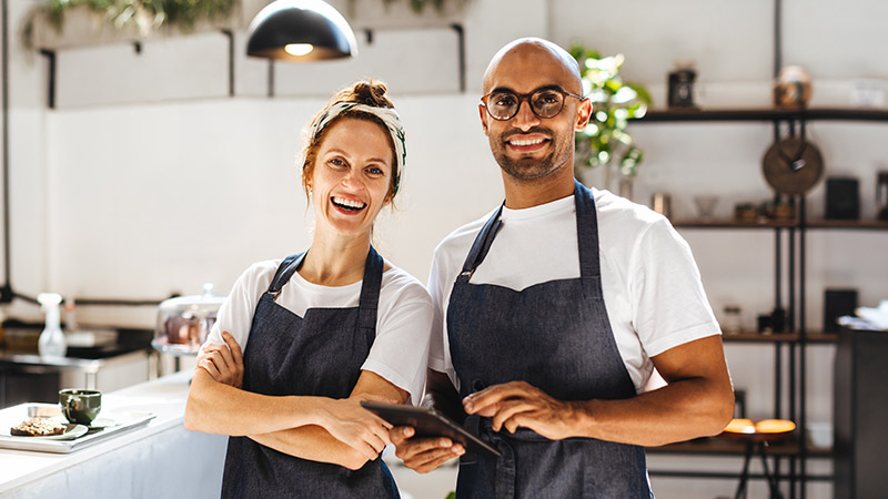 Kitchen staff smiling